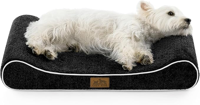 Orthopedic Dog Bed for Small Dogs up to 35 lbs - Removable Washable Cover with Waterproof Lining & Non-Skid Bottom, Cotton-Polyester Blend Boat-Shaped Lounger Mattress, S(30x20x5in), Black