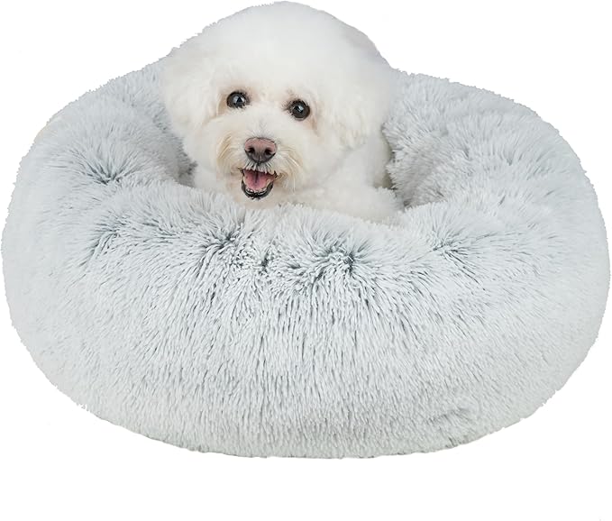 Best Pet Supplies Dog House Bed Crate Mat Tent Indoor Round Soft Plush for Small, Medium, and Large Breeds - Light Warm Gray, 30 x 30 x 8