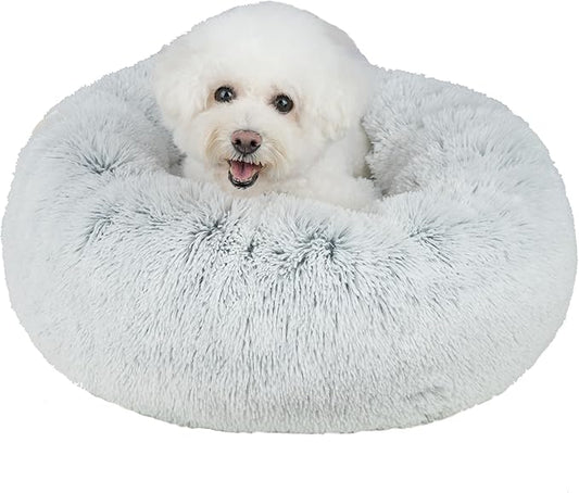 Best Pet Supplies Dog House Bed Crate Mat Tent Indoor Round Soft Plush for Small, Medium, and Large Breeds - Light Warm Gray, 24 x 24 x 7