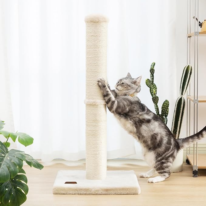 34inch Cat Scratching Post with Natural Sisal Rope 4.3Inch Large Diameter Scratcher Post Tree for Indoor Cats Beige