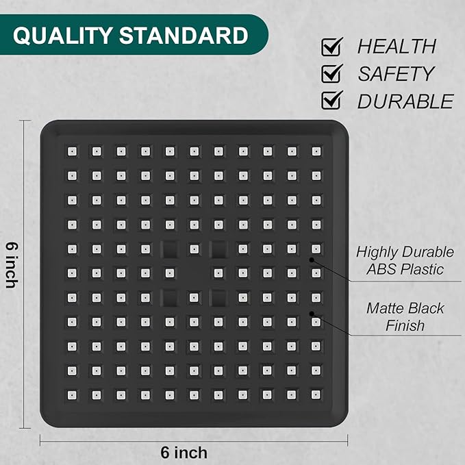 Hoimpro Filtered 6 Inch Square Shower Head High Pressure Bathroom Rain Showerhead Filter for Hard Water to Remove Chlorine and Harmful Substances, Replacement filter Matte Black