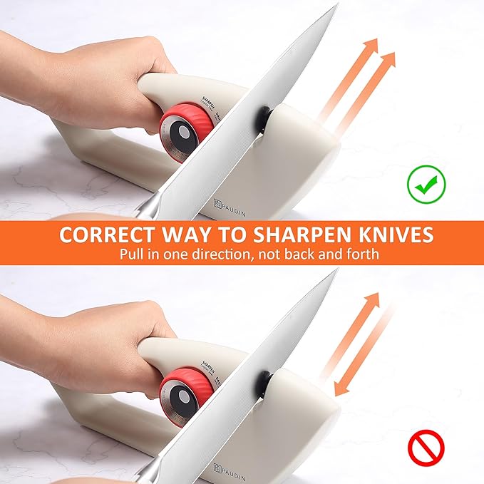 PAUDIN Knife Sharpener, Kitchen Knife Sharpener, 5 Stage Knife Sharpeners for Kitchen Knives, Pocket, Serrated Knives & Scissors, Blade Sharpening, Honing & Polishing Tool, White