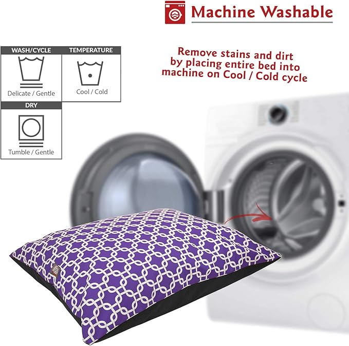 Majestic Pet Super Value Large Rectangle Washable Non Slip Comfy Dog Bed - Crate Kennel Bed for Large Breeds 46 x 35 Inch - Links Purple