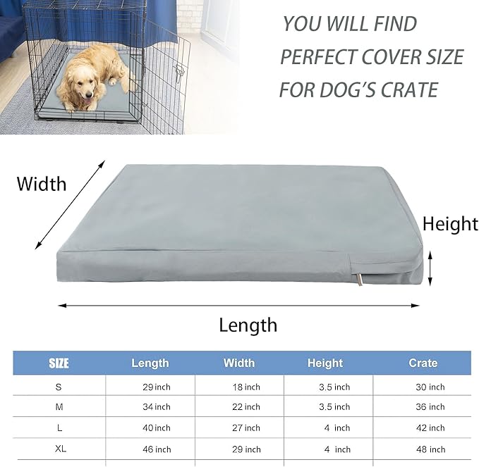 Dog Bed Cover Replacement Washable,Crate Pad Cover with Zipper,Oxford Dog Bed Sheets,Pet Bed Cover Hair Easy to Remove (Gray #1, 46 * 29 * 4inch)