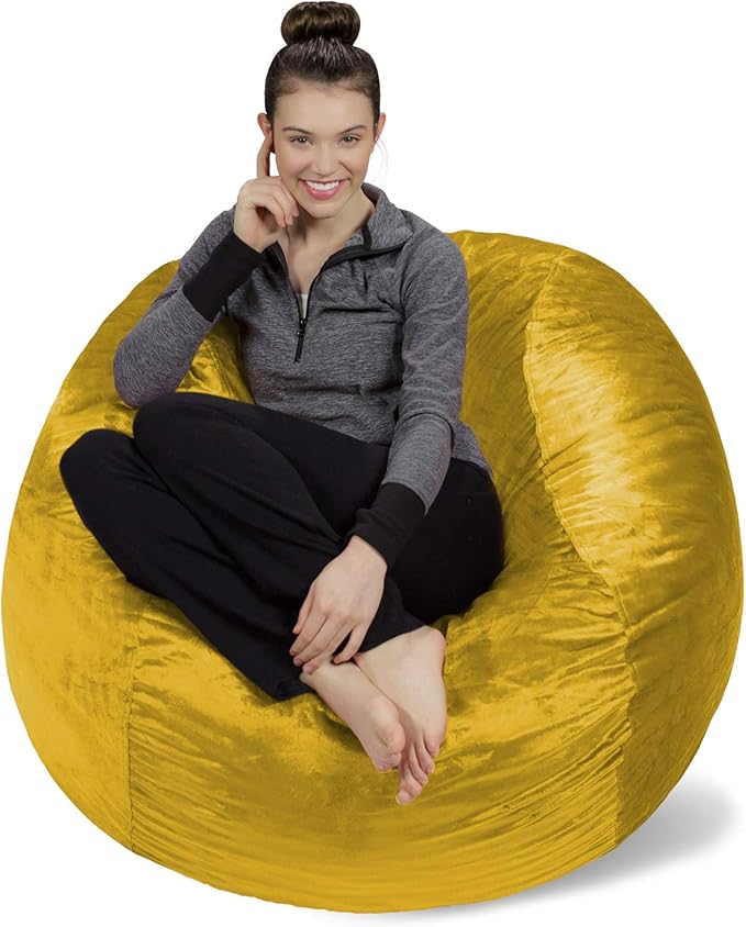 Sofa Sack Bean Bag Chair Cover Only, for Adults and Kids, Without Filling Comfy Fluffy Round or Oval Beanbag Chair Cover Replacement, Lazy Sofa Cover for Reading Chair or Floor Chair, 4-Feet, Lemon