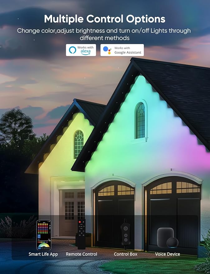 Permanent Outdoor Lights 150ft,RGBW Eaves Light with 108 LED Lights,111+ Scenes Modes Outdoor Lighting, Waterproof Permanent Light for Daily Holiday Halloween Decorations, Compatible with Alexa,Black