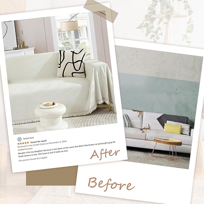 ALIECOM Sectional Couch Covers L Shape Sectional Sofa Cover for Dogs 2 Piece Thick Chenille L Shaped Couch Slipcover Blanket Chaise Pet Furniture Protector Washable (XX-Large, Creamy White)