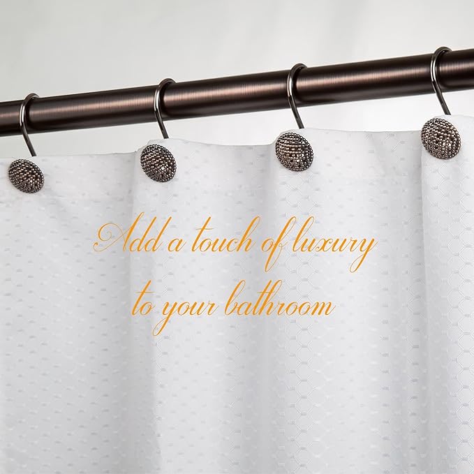 Pearlbee Bronze Shower Curtain Hooks Rings,Oil Rubbed Bronze Decorative Shower Curtain Hooks,Rustproof Vintage Shower Hooks for Bathroom,Set of 12