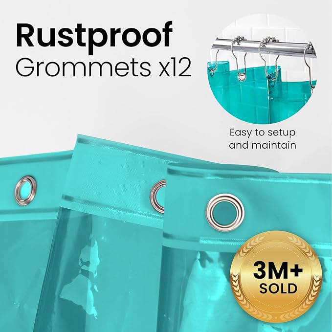 LiBa Bathroom Shower Curtain Premium PEVA Non-Toxic, Green Clear Waterproof Plastic Shower Curtain Liner with Rust Proof Grommets 8G Bathroom Accessories 72x72