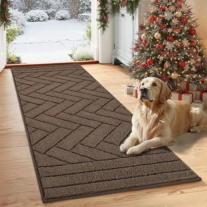 Tindbea Dog Mat for Muddy Paws,Absorbs Moisture Dirt Non-Slip Washable Mud Mat for Dogs,Soft Rubber Backing Front Inside Pet Rug for Entryway, Mud Dog Paws, Patio(24"x59",Latte)