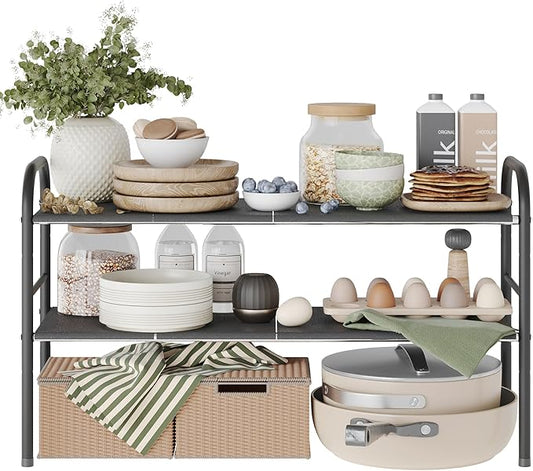 NETEL Under Sink Organizers and Storage, 2 Tier Expandable Under Cabinet Organizer Shelf with 8 Removable Panels,under sink shelf bathroom,Adjustable Shelf for Cupboard