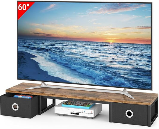 YAOHUOO 45" Large TV Riser with Fabric Drawers for 32-60 inch TV, TV Stand Riser with Steel Legs, Tabletop TV Riser Shelf, Monitor Stand Riser for Home Office, Rustic Brown