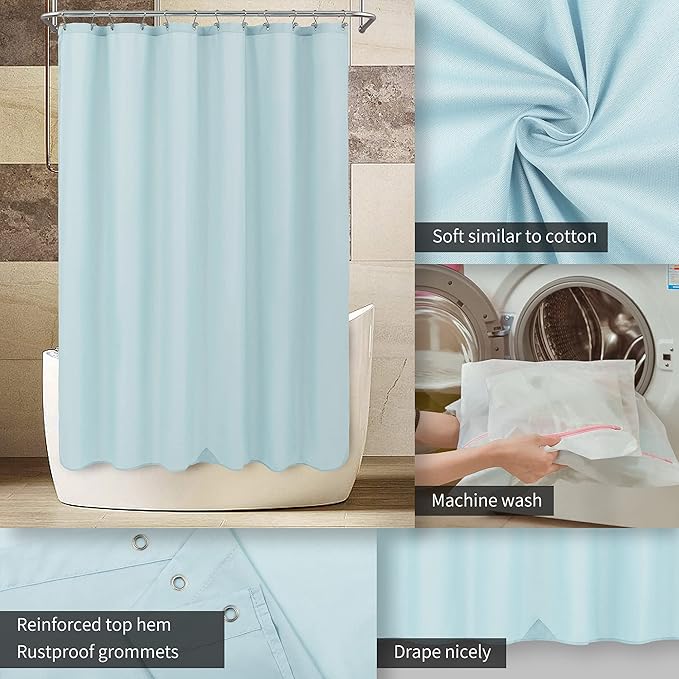 ALYVIA SPRING Waterproof Fabric Shower Curtain Liner, Washable Cloth Shower Curtain for Bathroom - Standard Size 72x72, Blue