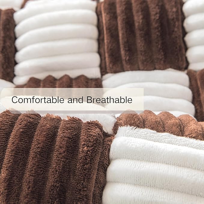 Couch Covers for Dogs and Cats, Fuzzy Dog Sofa bed with Cream Square Plaid, Plush Pet Couch Cover Bed, Thickened Quilted Furniture Protector Mat for Large Medium Pets (Dark Brown 27.56"*27.56")