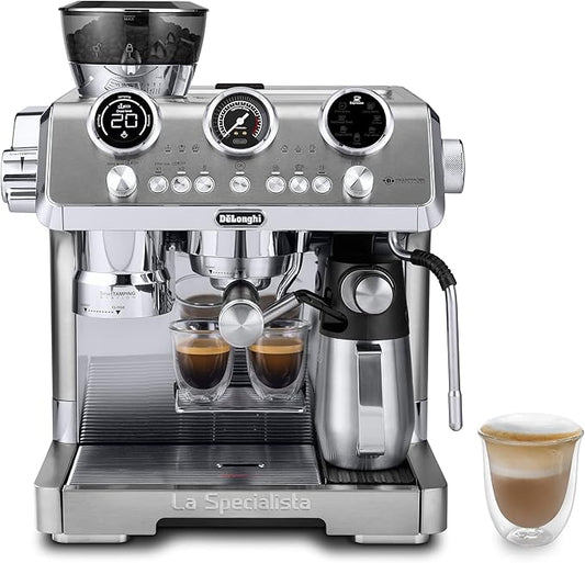 De'Longhi La Specialista Maestro Espresso Machine with Grinder, Auto & Manual Milk Frother – Bean-to-Cup Cold Brew Coffee with Cold Extraction Technology, Variable Temp & Tamping Tool, 8 Drink Presets