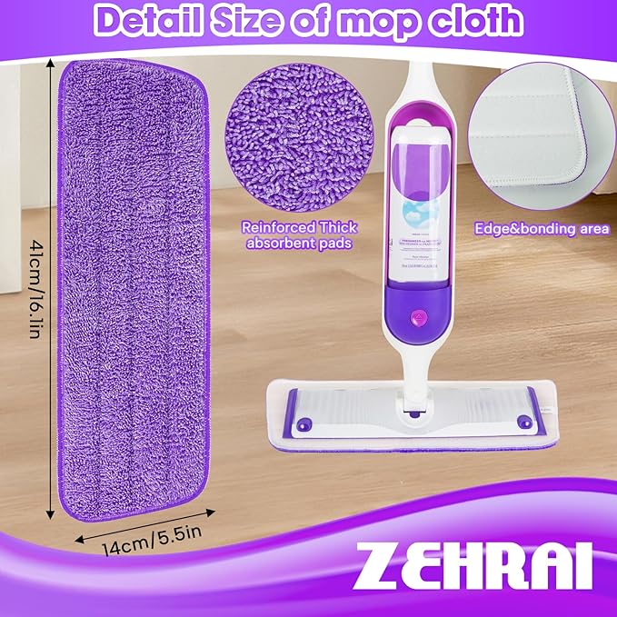 6 Pack Reusable Microfiber Mop Pads for Swiffer PowerMop, Power Mop Refill Pads for 13''-16'' Spray, Machine Washable Power Pads Replacement for All Floor Types Cleaning