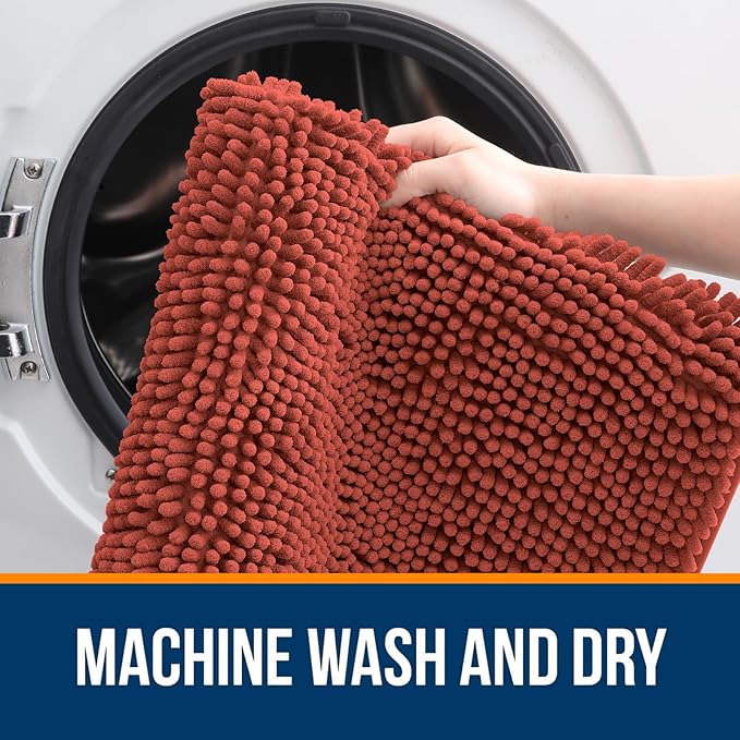 OLANLY Bathroom Rugs 30x20, Extra Soft Absorbent Chenille Bath Rugs, Rubber Backing Quick Dry, Machine Washable Bath Mats for Bathroom Floor, Tub and Shower, Home Decor Accessories, Rustic Terracotta