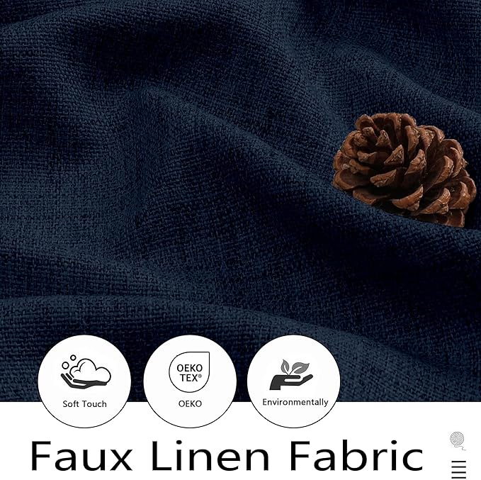 Navy Blue Kitchen Curtains 45 Inch Length 2 Panels, Light Filtering Faux Linen Textured Short Kitchen Window Curtains Over Sink, Half Curtain Tiers for Cabinet Bathroom Basement, 30" Wx45 L