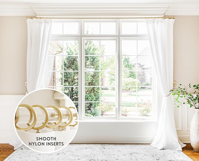 BlastHome® Luxury Curtain Rings – Premium Metal with Quiet, Smooth Nylon Inserts – Pinhooks and Clips Included – 1 1/2" Inside Diameter – 18 Rings for Two Standard Curtains – Brushed Gold