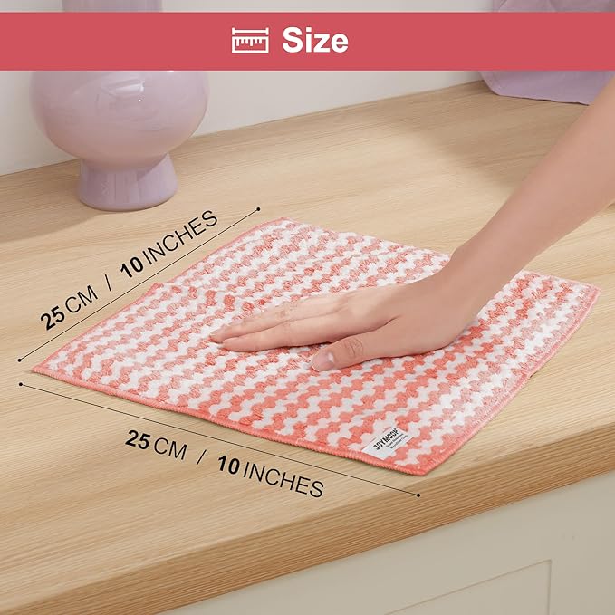 JOYMOOP 108 Packs Microfiber Cleaning Cloths, 10" x 10" Reusable Kitchen Towels, Lint-Free Cleaning Rags, Super Absorbent Cleaning Cloths for Kitchen, Car, and Household Cleaning, Pink