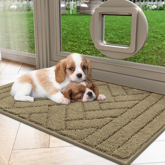 Tindbea Dog Mat for Muddy Paws,Absorbs Moisture Dirt Non-Slip Washable Mud Mat for Dogs,Soft Rubber Backing Front Inside Pet Rug for Entryway, Mud Dog Paws, Patio(20"x31.5",Light Taupe)