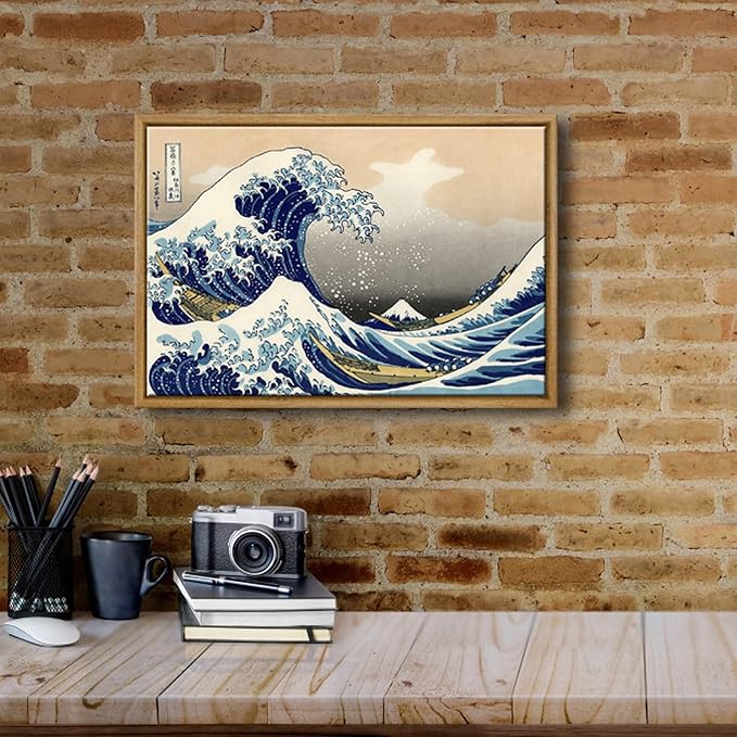 Wieco Art Framed Art Great Wave of Kanagawa Katsushika Hokusai Giclee Canvas Prints Wall Art Abstract Seascape Paintings for Home Living Room Decorations