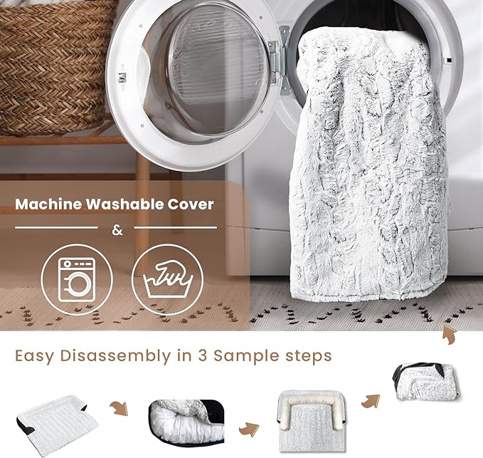 Calming Extra Large Dog Bed for Couch, 45 x 37 inch Removable Couch Cover for Dogs Washable, Non-Slip Fluffy Plush Dog Sofa Mat for Furniture Protector - Grey