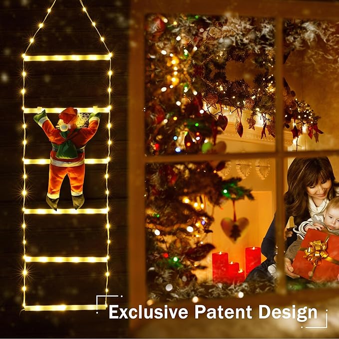 Toodour LED Christmas Light - 2.5FT Christmas Decorative Ladder Lights with Santa Claus, Xmas Decorations Light for Indoor Outdoor, Window, Garden, Home, Wall, Xmas Tree Decor - Warm White