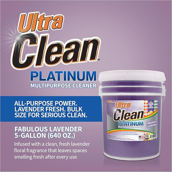 Ultra Clean Platinum Multipurpose Cleaner, Non-Abrasive and Bleach-Free, for Kitchen Counters, Bathroom Floors and Garage Spaces, Lavender, 5 Gallons