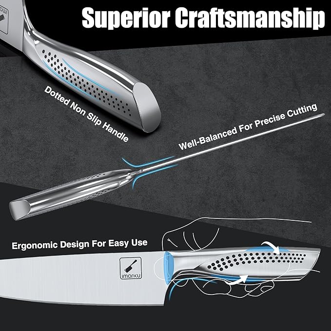 imarku® Knife Set, Japanese HC Stainless Steel 15 PCS Kitchen Knife Set With Block With Built-in Sharpener, Razor-Sharp Blade Knife Block Set With Dotted Ergomomic Handle, Best Birthday Gifts, White