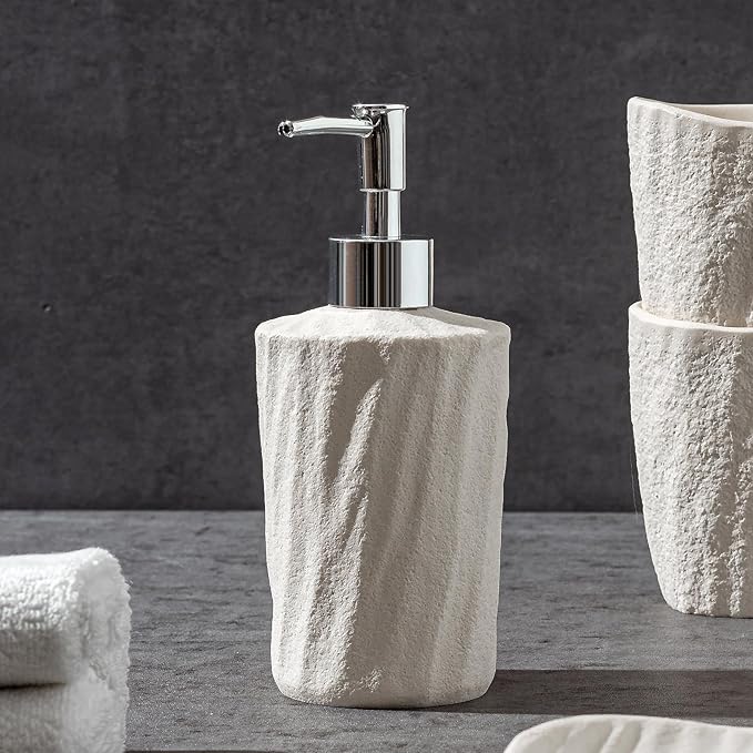 Soap Dispensers 340mL 11.5 OZ, 2 PCS Luxurious Hand Dish Lotion Shampoo Soap Dispenser Jar, Natural Stone Look Soap Pump Bottles for Kitchen Bathroom Countertop (White)