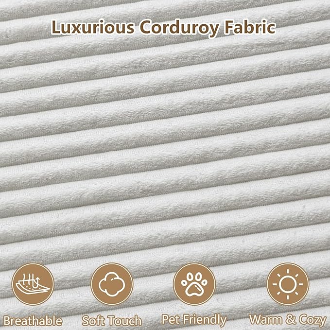 96" Modular Sectional Couch, Boneless L Shaped Cloud Sofa with Chaise Lounge, Corduroy Upholstered Couches Memory Foam Deep Seat, No Assembly Required, Ideal for Living Room(White, Left Facing)