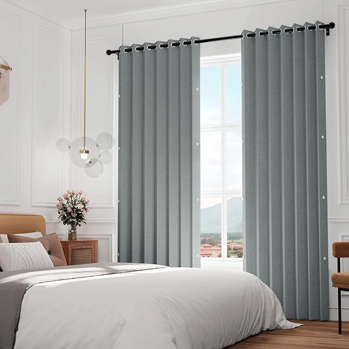 100% Blackout Memory Trained Pleated Curtains with Magnetic Closure, Room Darkening Window Curtain 84 inch for Living Room Bedroom, 1 Panel, W45 x L84, Grey