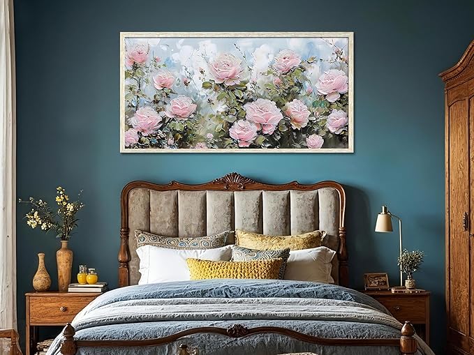 Ardemy Rose Canvas Wall Art for Living Room Floral Framed Pictures Wall Decor Large Paintings Flower Textured Bedroom Artwork Dining Room Home Office Kitchen 48"x24"