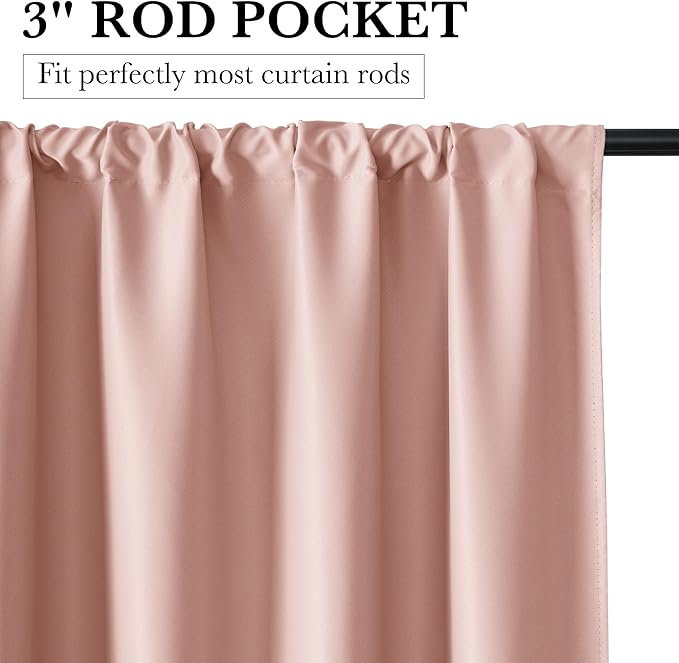 RYB HOME 100% Blackout Bathroom Curtains Over Sink 24 inches Long, Heat & UV Blocking Total Room Darkening Noise Reducing Curtains for Basement RV Campers, Peach Pink, 2 Panels Set