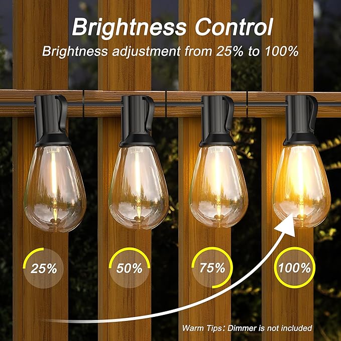 Outdoor String Lights 100FT for Outside Patio Lights with 50+2 Shatterproof S14 LED Dimmable Bulb, Outside Hanging Light Waterproof for Porch Garden Fences Backyard Balcony Pathways 2700K