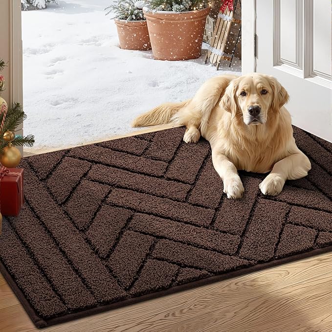 Tindbea Dog Mat for Muddy Paws,Absorbs Moisture Dirt Non-Slip Washable Mud Mat for Dogs,Soft Rubber Backing Front Inside Pet Rug for Entryway, Mud Dog Paws, Patio(20"x31.5",Coffee)