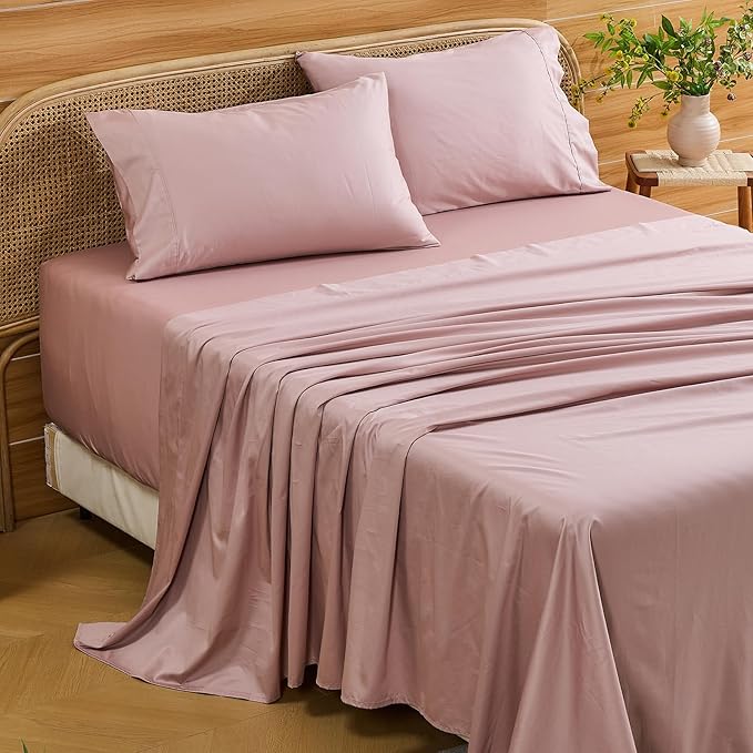 Bedlifes Deep Pocket Sheets 18-24 Inch, California King Size Egyptian Cotton 1000 Thread Count, 4-Piece - Fits Extra Thick Mattresses, Cooling & Breathable (Light Pink)