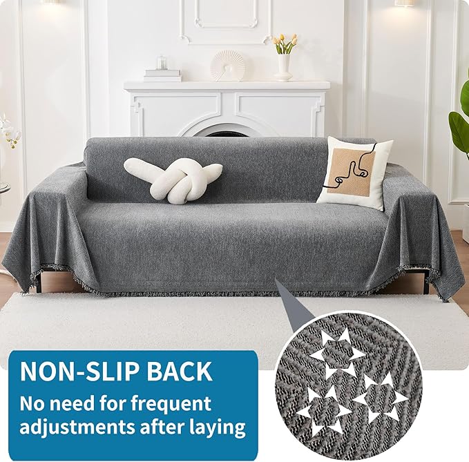 HAOMAIJIA Non Slip Couch Cover Sofa Covers for 3 Cushion Couch Washable sectional Couch Covers for Dogs pet Furniture Protector Couch Cover Blanket for Living Room (Grey, 91"x134")