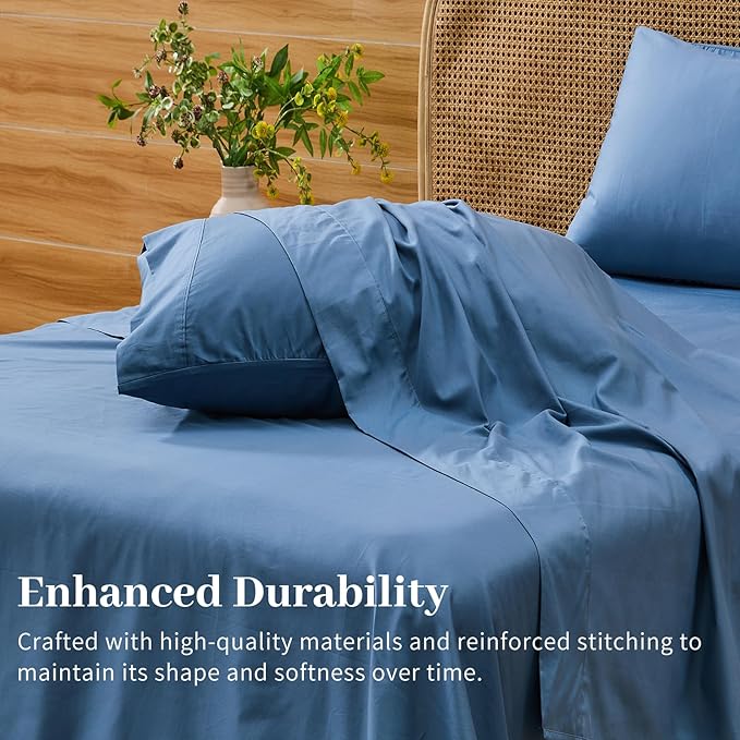 Bedlifes Deep Pocket Sheets 18-24 Inch, Queen Size Egyptian Cotton 1000 Thread Count, 4-Piece - Fits Extra Thick Mattresses, Cooling & Breathable (Dusty Blue)