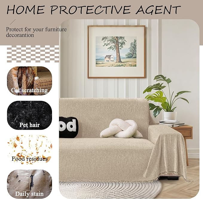 ALIECOM Sectional Couch Covers L Shape Sectional Sofa Cover for Dogs 2 Piece Thick Chenille L Shaped Couch Cover Blanket Chaise Sofa Slipcovers Pet Furniture Protector Washable (X-Large, Light Khaki)