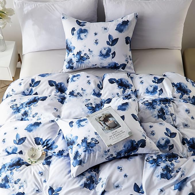 Cupocupa Duvet Cover Queen Size Set Boho Floral Pattern Queen Duvet Cover Set for Queen Size Bed Vintage Soft Bedding Leaf Print Duvet Cover with Pillowcases