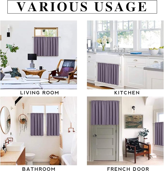 RYB HOME Bedroom Curtains Blackout - Light Block Energy Efficiency Small Window Treatment Drapes for Kitchen Dining Baby Nursery Morden Decor, W 42 x L 54 inch, Greyish Purple, 2 Panels