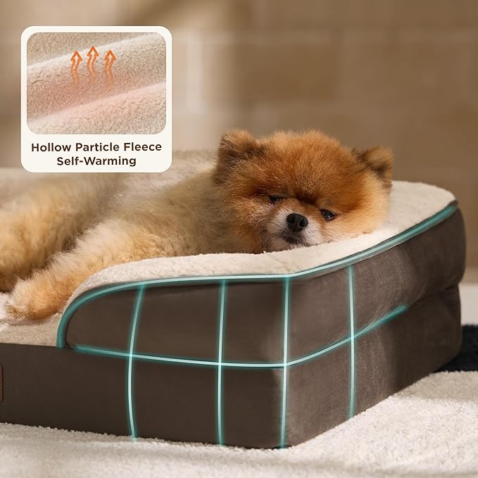 Bedsure Self Warming Orthopedic Dog Bed Medium Size Dogs - Washable Medium Dog Bed Waterproof, Comfort Pet Couch with Removable Cover, Pets Sofa with Nonskid Bottom, Brown, Non-Electric