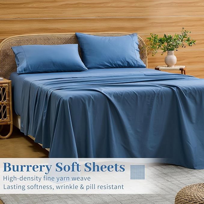 Bedlifes Deep Pocket Sheets 18-24 Inch, Queen Size Egyptian Cotton 1000 Thread Count, 4-Piece - Fits Extra Thick Mattresses, Cooling & Breathable (Dusty Blue)