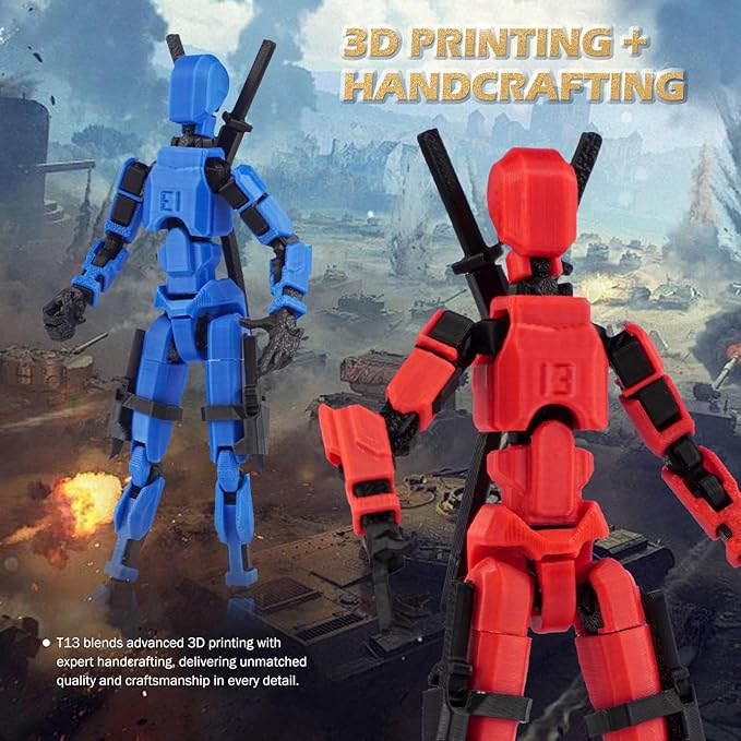 (Assembed 3D Printed 5.54'' Dummy13 Action Figure, Multi-Jointed Tian13, Articulated T13 Desktop Decoration,12 in 1 d13 Accessories Best Birthday Festival Gift