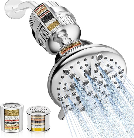 Cobbe Luxury Double Filtered Shower Head, High Output 16+20 Stages – 99% REMOVAL Shower Filters for Hard Water Removes Chlorine and Harmful Substances, 7-Model Setting Spray, Chrome