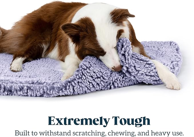 Stoutwool Indestructible Dog Bed - Fluffy Chew Proof Dog Crate Pad - Tough Kennel Pad for Aggressive Chewers - Washable, Ideal for Medium Breeds & Fits 30-Inch Crate - 29"x18", Jacaranda