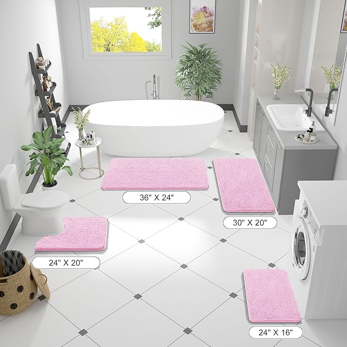 OLANLY Bathroom Rugs 30x20, Extra Soft Absorbent Chenille Bath Rugs, Rubber Backing Quick Dry, Machine Washable Bath Mats for Bathroom Floor, Tub and Shower, Home Decor Accessories, Pink