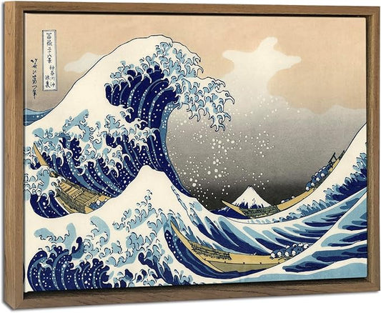 Wieco Art Framed Art Great Wave of Kanagawa Katsushika Hokusai Giclee Canvas Prints Wall Art Abstract Seascape Paintings for Home Living Room Decorations